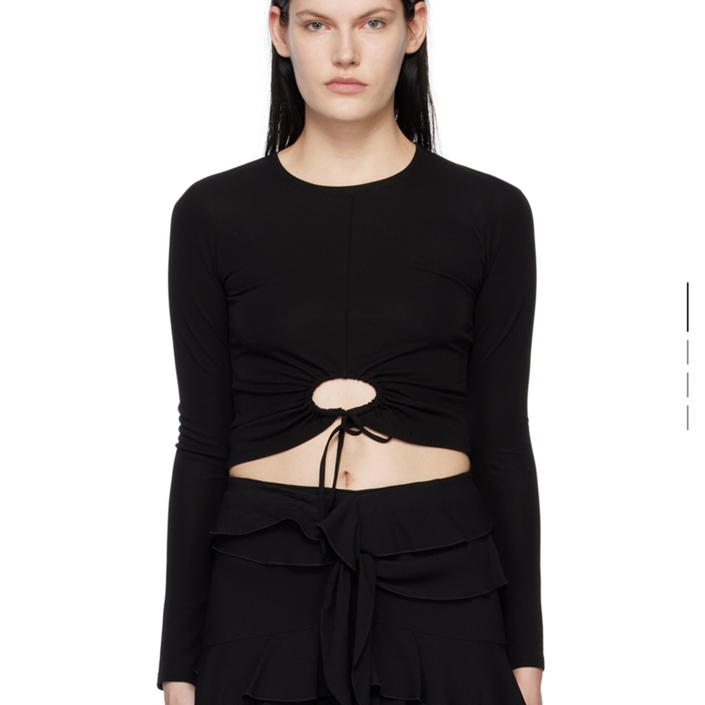 Black Proenza Schouler White Label Drawstring Long Sleeve T-Shirt